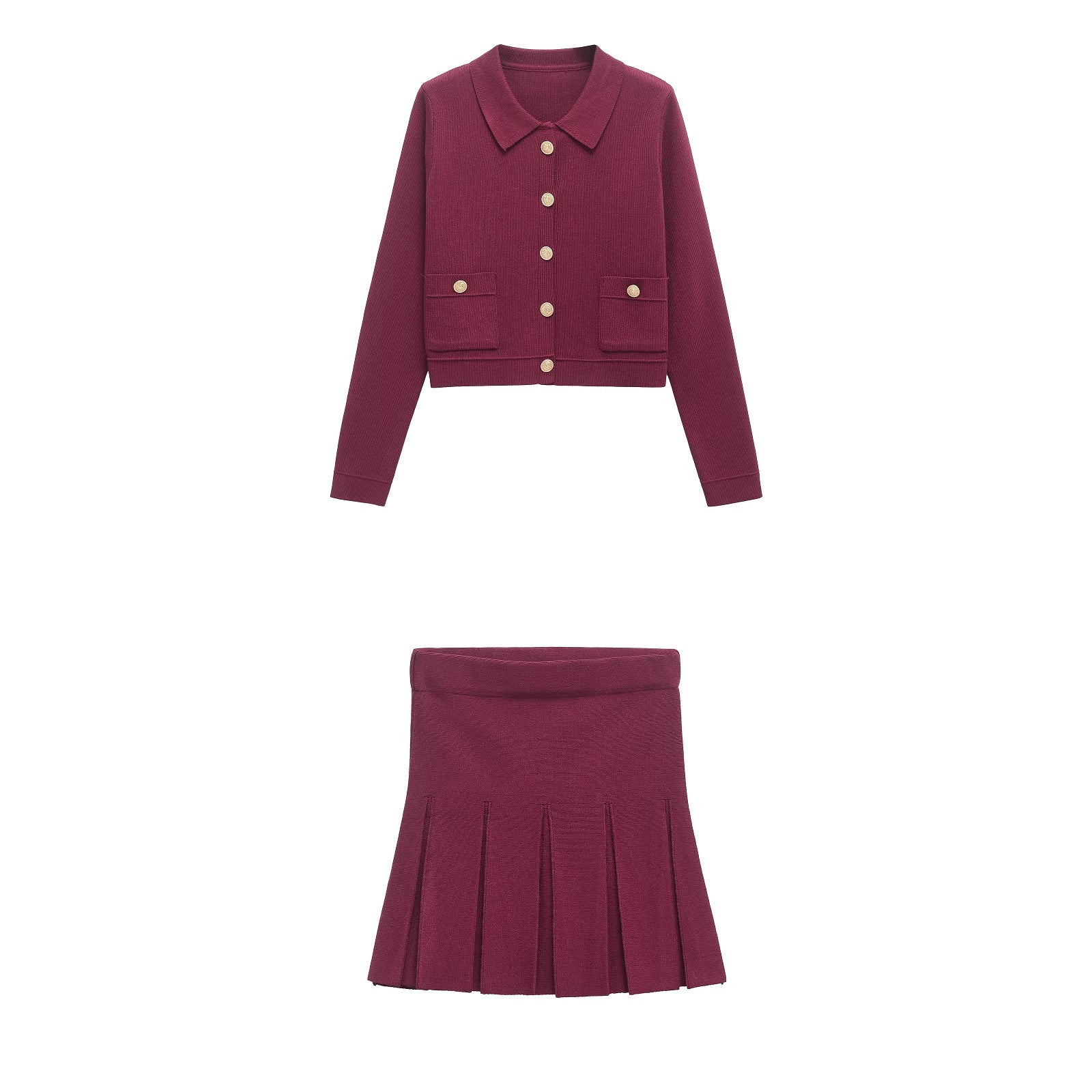 Matchande Set Dam Cardigan och Midirock i Polyester-2