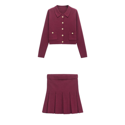 Matchande Set Dam Cardigan och Midirock i Polyester-2