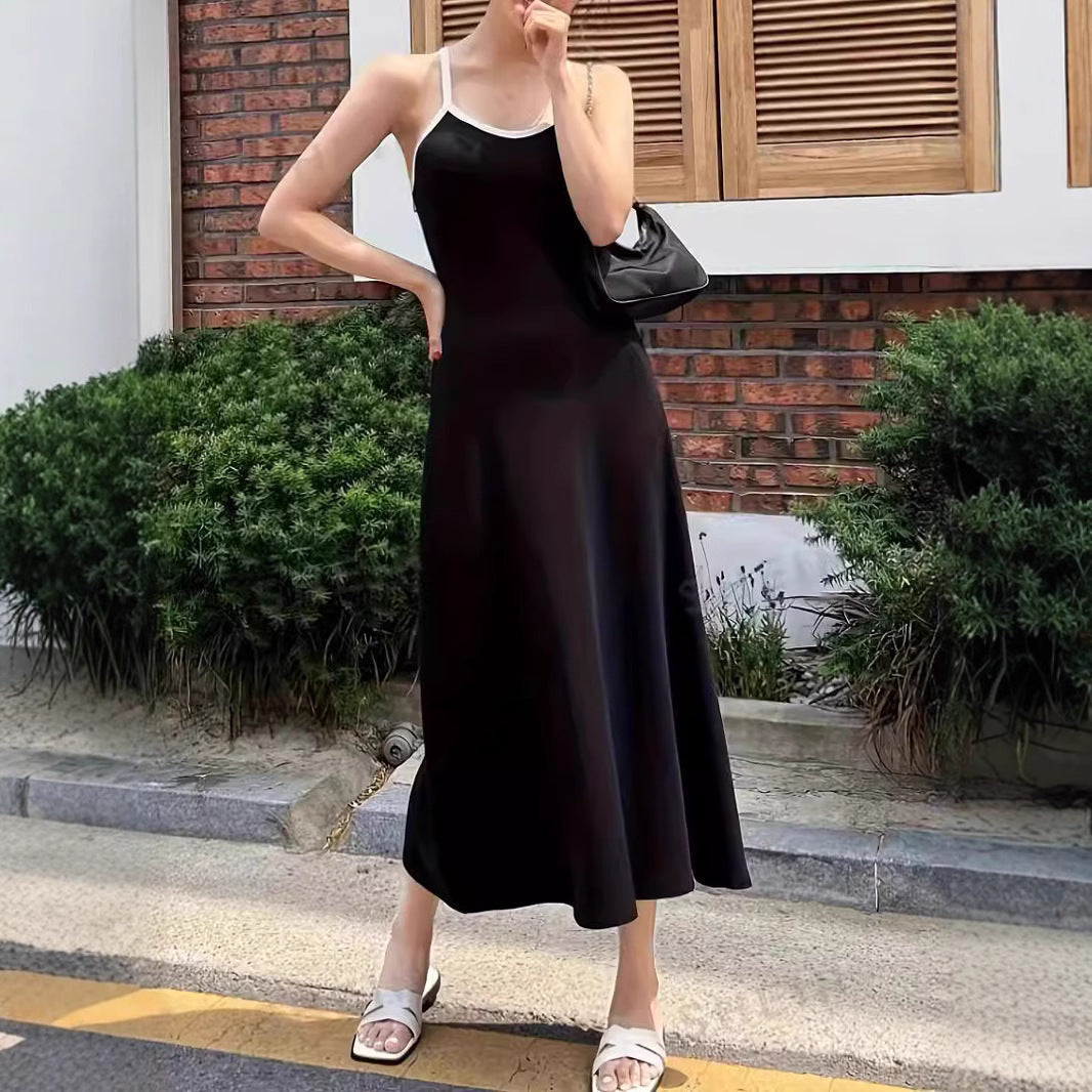 Kvinnors Midi Klänning U-urringning Mjölksilke-2