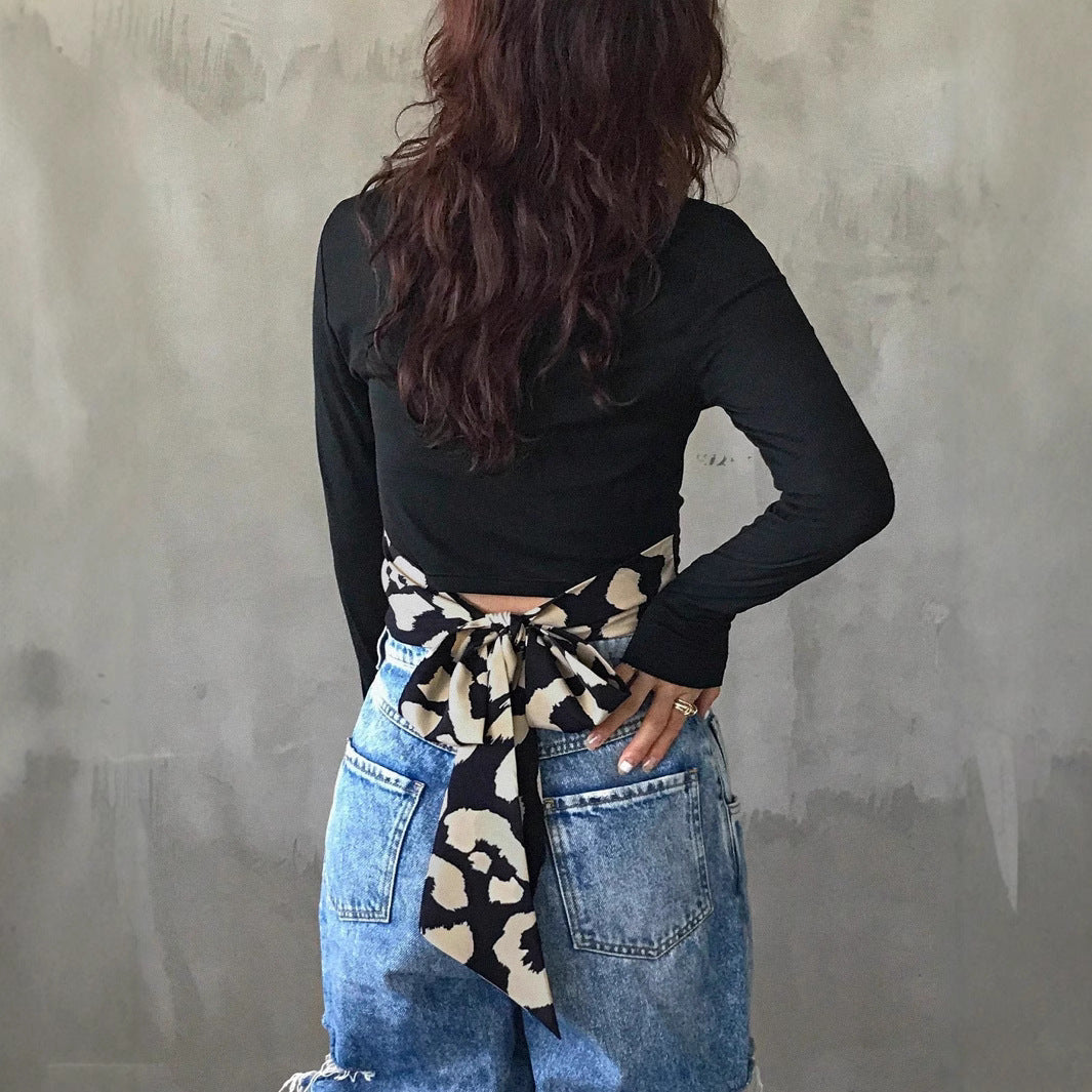 Långärmad T-shirt Dam Slim Fit Polyester med Slipsdekoration-5