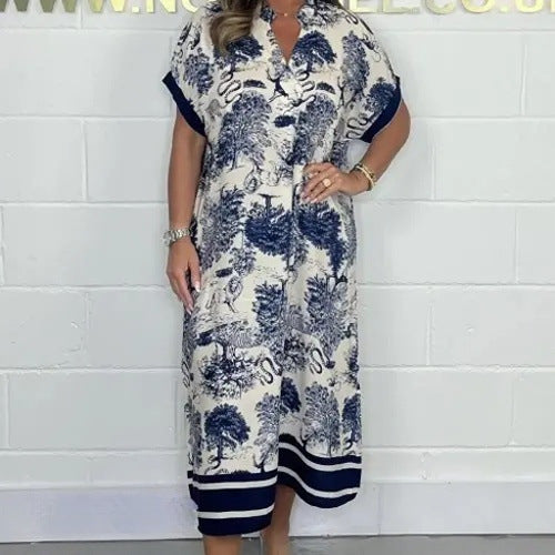 Kvinno Klänning Kortärmad Tryckt Polyester Elegant Avslappnad-5