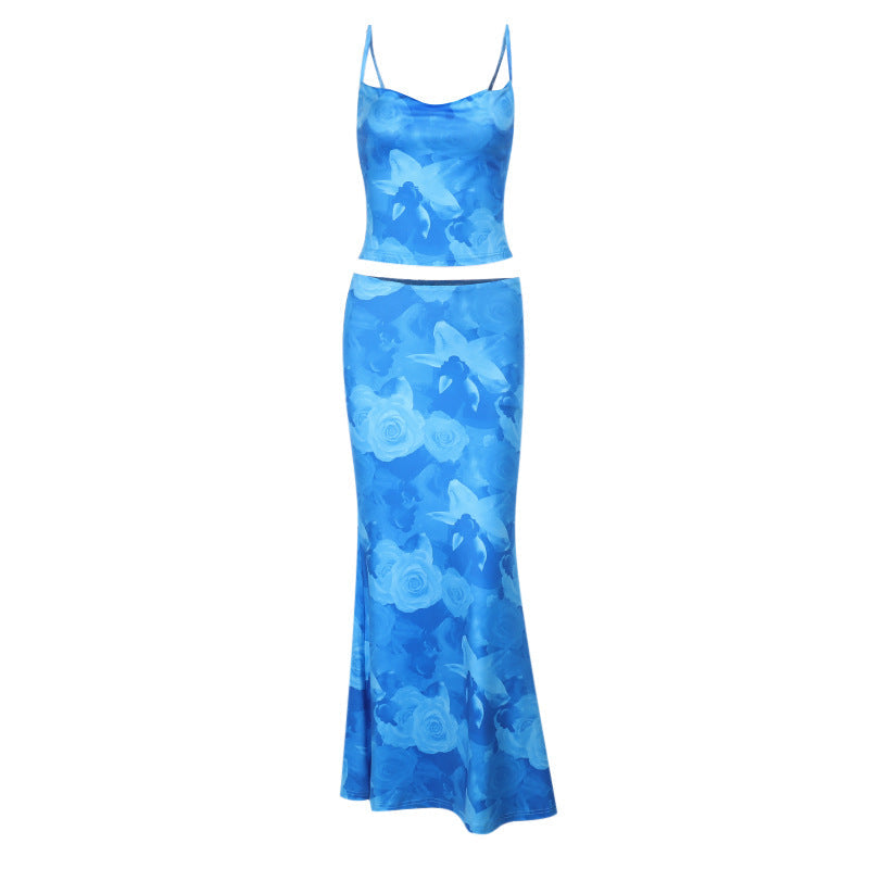 Blumen Damen Set: Blommiger Crop Top mit Maxikjol aus Leichtem Stoff für Elegante Sommerlooks 6