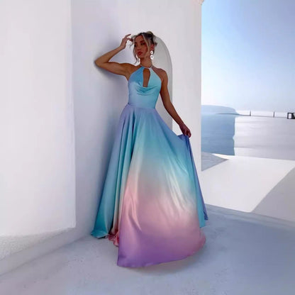 Maxiklänning Dam Asymmetrisk Axelhalsband Polyester Långa Klänningar Sommar-2