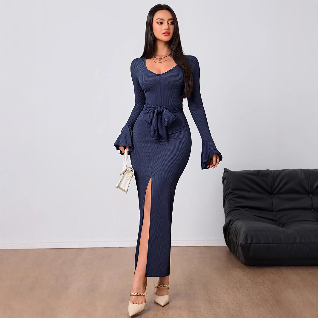 Dams Långklänning Bodycon Elegant Högkvalitativt Tyg-2