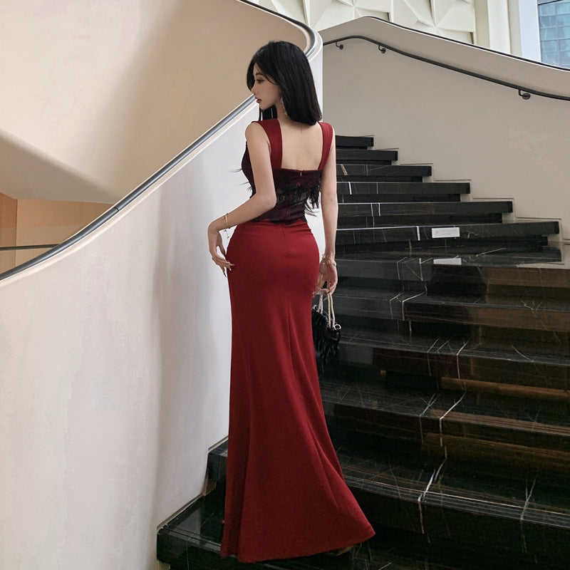 Damklänning Bodycon V-ringning Färgblock Polyester-4