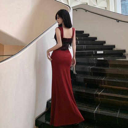 Damklänning Bodycon V-ringning Färgblock Polyester-4