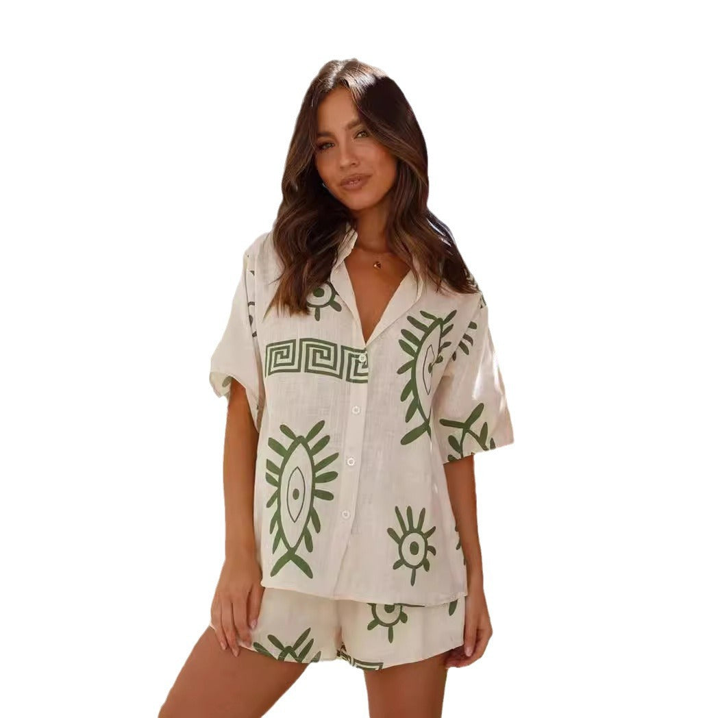 Variant image for Herrar Kortärmad Skjorta och Shorts Set Djurtryck Bomull-9