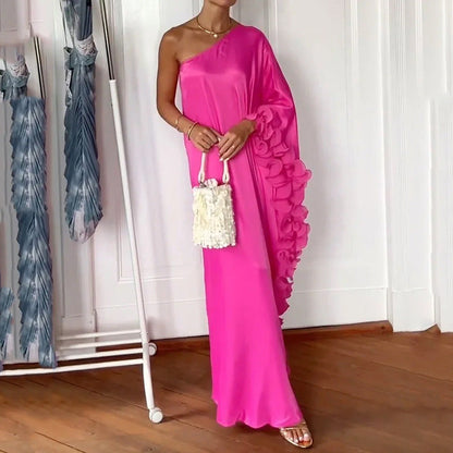 Kvinnors A-Linje Klänning En Axel Lång Ärmar Polyester-2