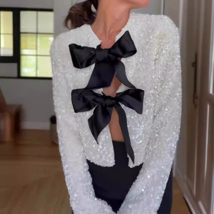 Dam Paillettenmantel Löst Fit Polyester med Framknutning-3