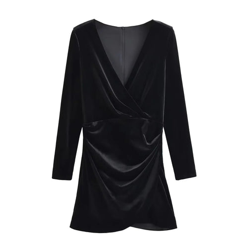 Dam Omslagsklänning V-ringad Draperad Mjukt Tyg för Fest och Bröllop-1