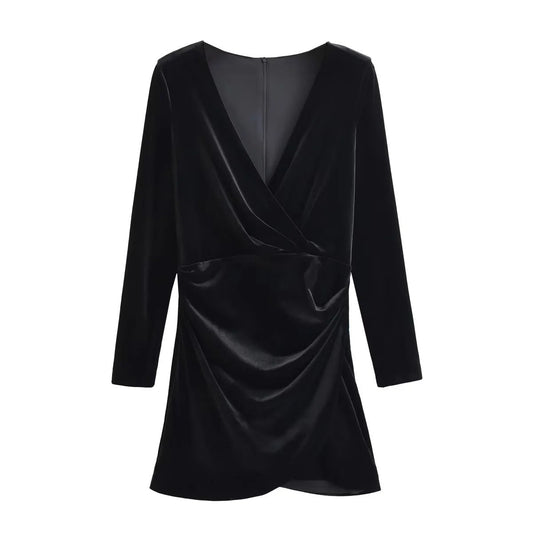 Dam Omslagsklänning V-ringad Draperad Mjukt Tyg för Fest och Bröllop-1