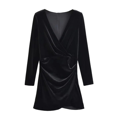 Variant image for Dam Omslagsklänning V-ringad Draperad Mjukt Tyg för Fest och Bröllop-1