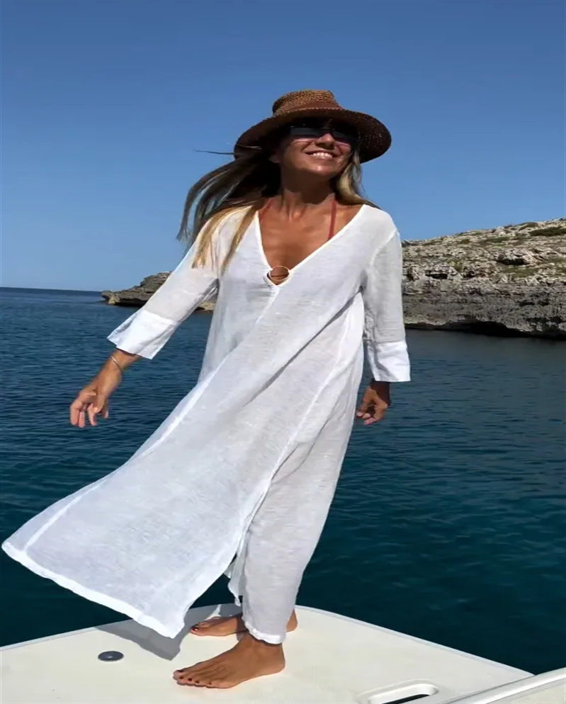 Variant image for Dam Klänning Lång V-ringad Bomull Elegans-1