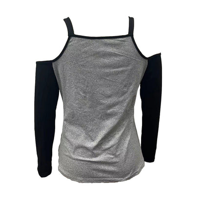 Dam Långärmad T-Shirt V-ringning Polyester med Metallspänne-5