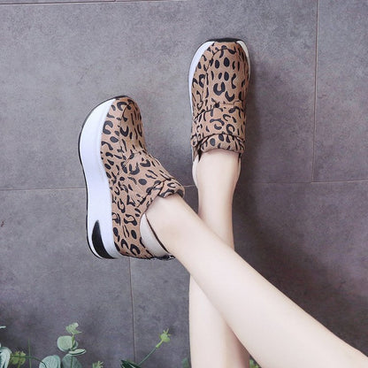 Kvinnors Sneakers med Stegdämpning och Kardborrstängning – Andningsbart Tyg i Leopardmönster, Stl 36-41 4