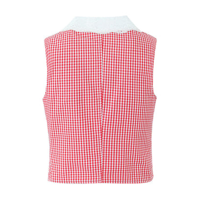 A-linje Topp med Knappar och Rutig Kjol för Dam - Ärmlös Sommarkläder i Polyester 3