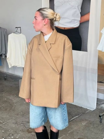 Dam Blazer Överdimensionerad Modern Silhuett Högkvalitativt Tyg 9