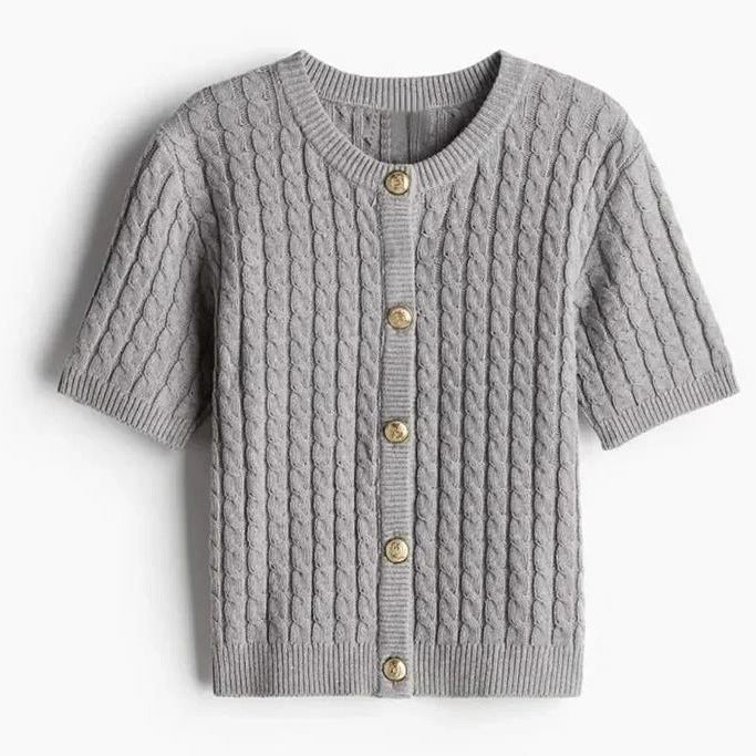 Kvinnor Kortärmad Cardigan Klassisk Kabelstickad Mjuk Bomull 5
