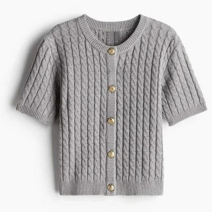 Kvinnor Kortärmad Cardigan Klassisk Kabelstickad Mjuk Bomull 5