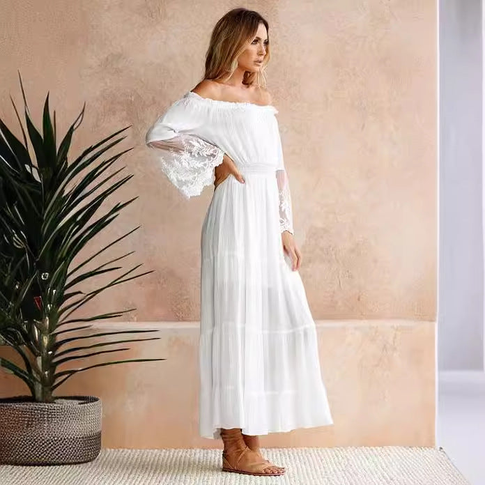 Kvinnors Maxiklänning A-linje Utsvängda Ärmar Polyester-5