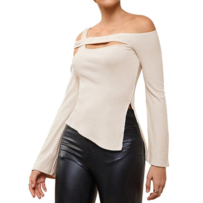 Dam Asymmetrisk Topp med Utskurna Detaljer i Mjuk Tyg - Festtoppar Dam-6