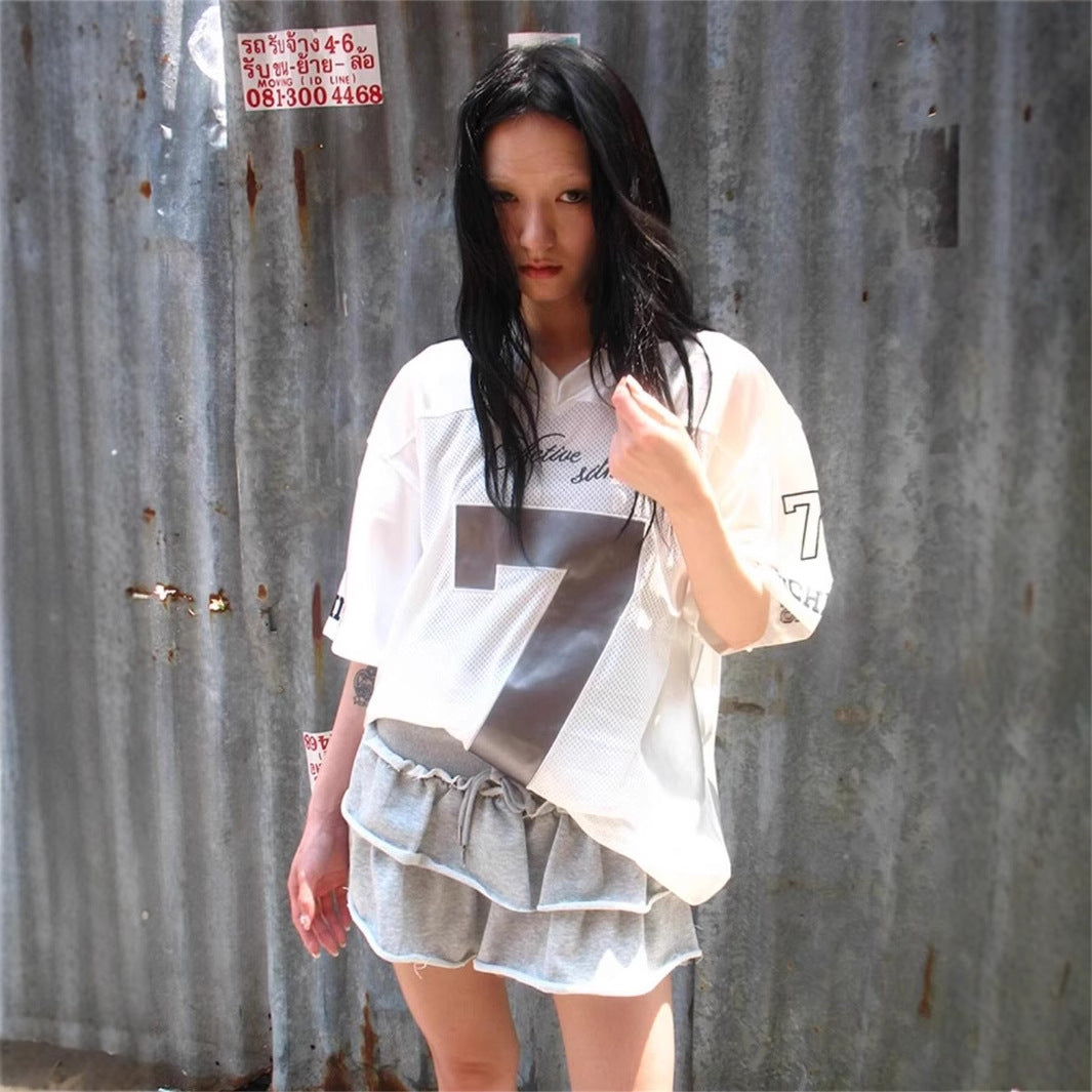 Herr T-shirt V-ringad Kortärmad Elastan Färgblock-3