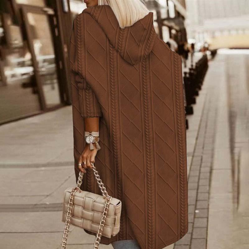 Lång Kofta Dam med Huva – Stickad Cardigan i Mjuk Fiber för Bekväm och Elegant Stil 10