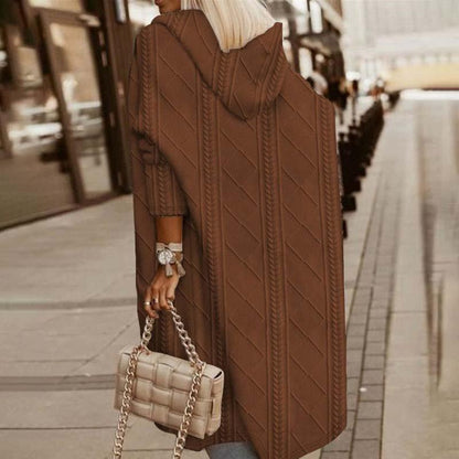 Lång Kofta Dam med Huva – Stickad Cardigan i Mjuk Fiber för Bekväm och Elegant Stil 10