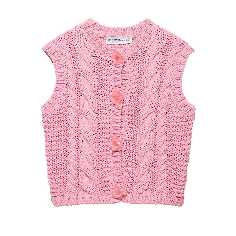 Unisex Blommig Väst Med Rundhals Polyester Stickad-1