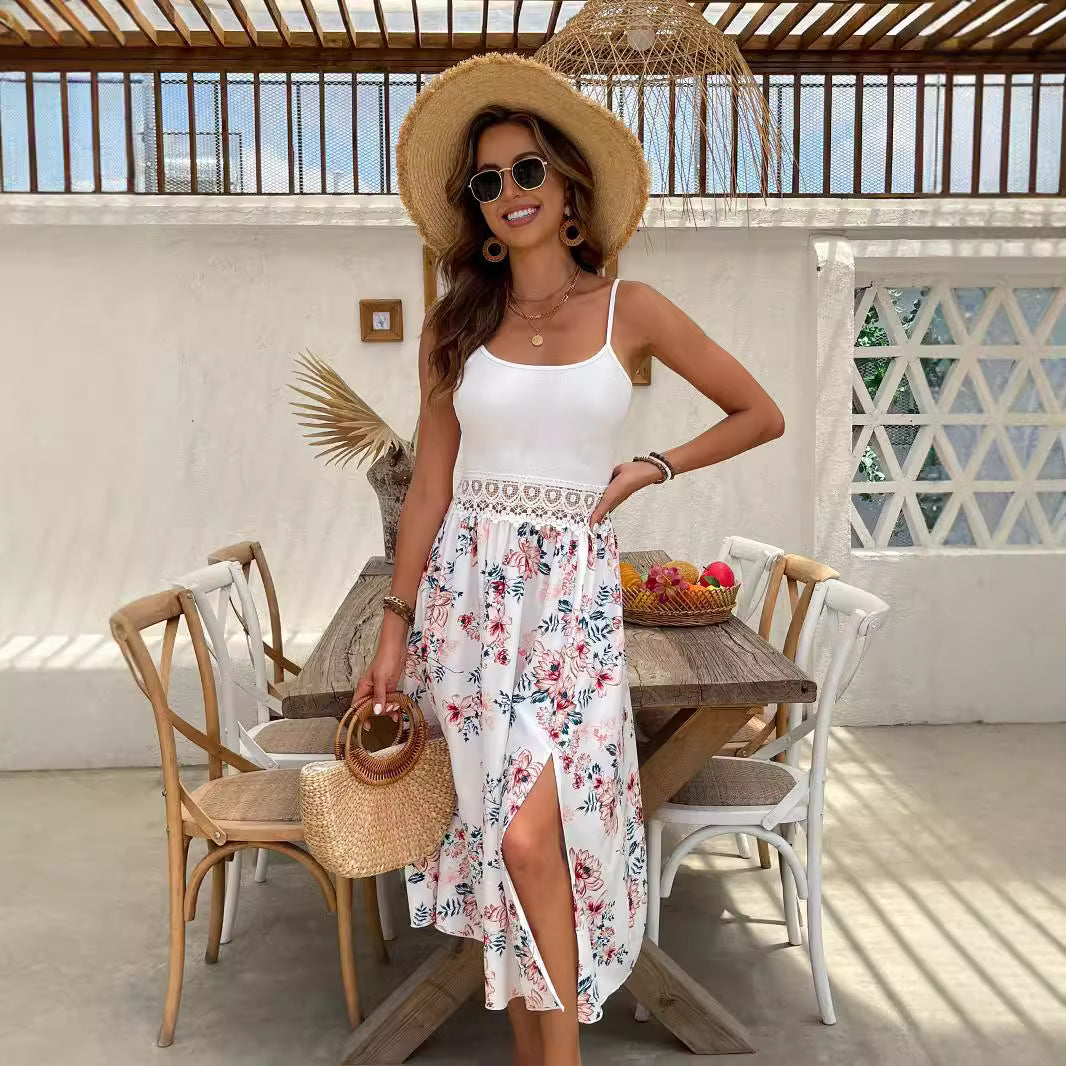 Damklänning A-Linje Blommig Mönster Polyester Medel Längd-4