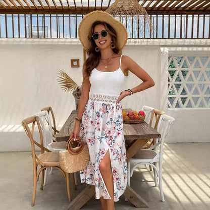 Damklänning A-Linje Blommig Mönster Polyester Medel Längd-4