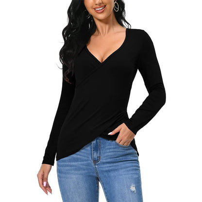 Dam T-shirt Långärmad Oregelbunden Design Polyester-4