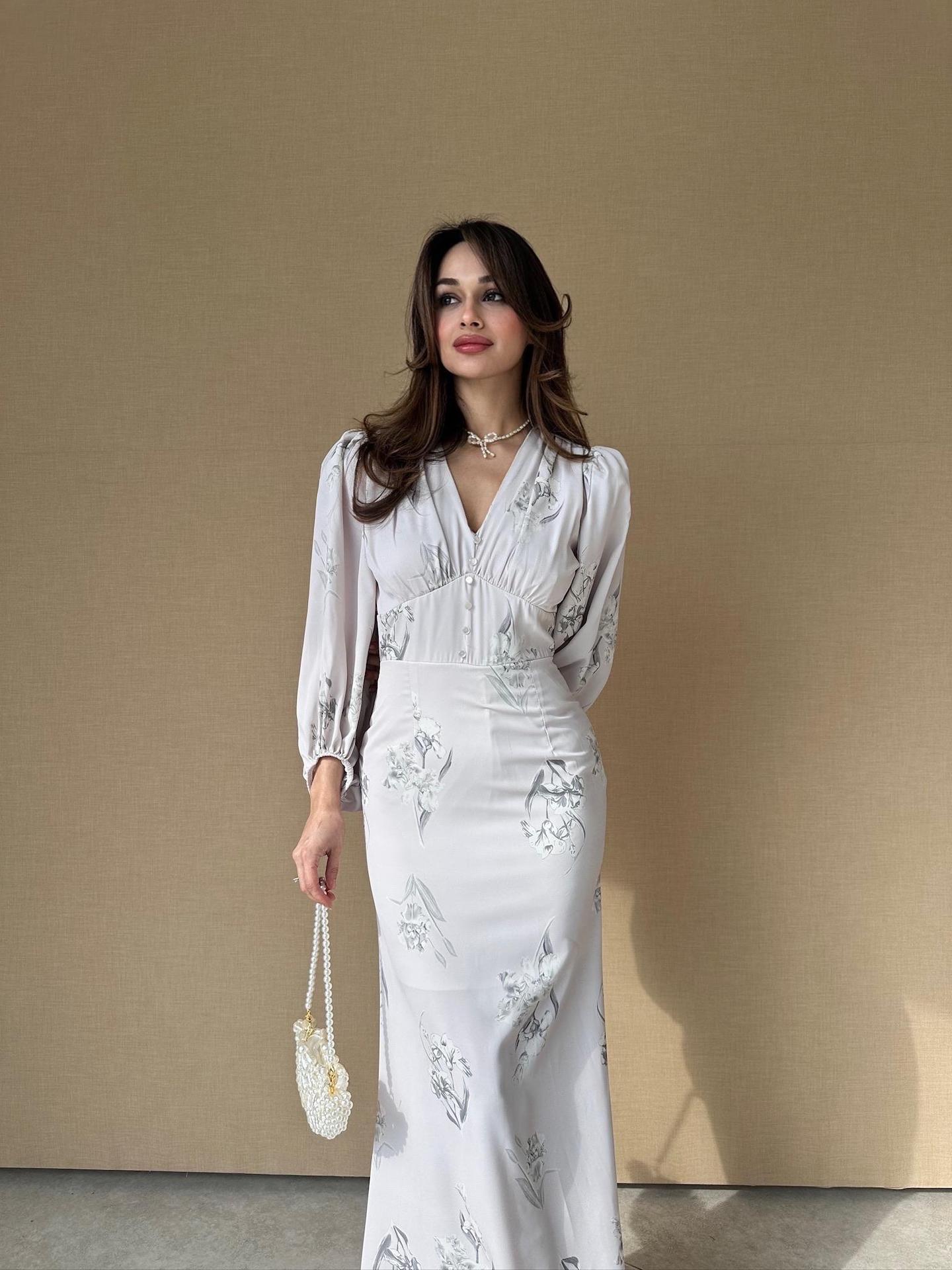 Maxiklänning Dam A-linje V-ringning Tryckt Tyg för Sommar-1