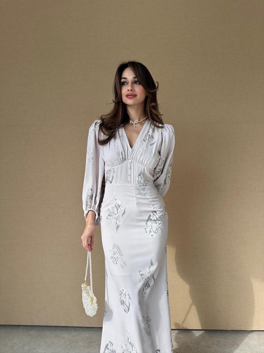 Maxiklänning Dam A-linje V-ringning Tryckt Tyg för Sommar-1