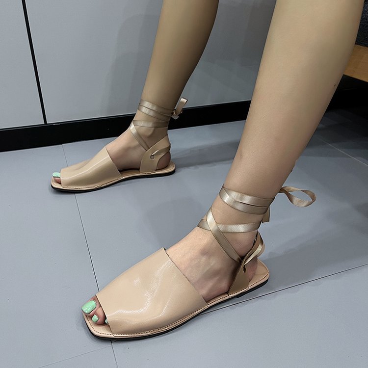 Kvinnors Öppna Sandaler Snörning Mjuk Fotbädd 1