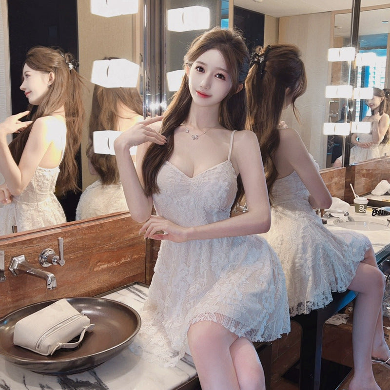 Damklänning V-Neck Ärmös Kort Polyester Fina Dam Klänningar-5