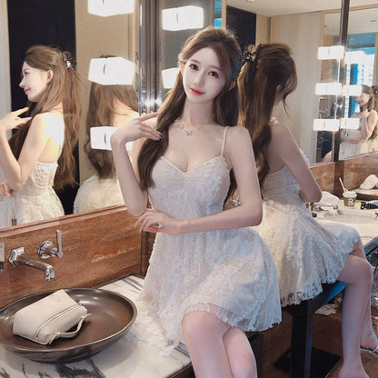 Damklänning V-Neck Ärmös Kort Polyester Fina Dam Klänningar-5