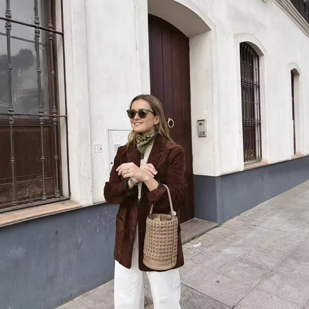 Klassisk Dam Blazerjacka i Mocka med Fickor – Elegant och Bekväm Passform, Tillgänglig i S-XL 4