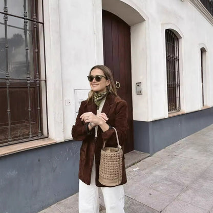 Klassisk Dam Blazerjacka i Mocka med Fickor – Elegant och Bekväm Passform, Tillgänglig i S-XL 4