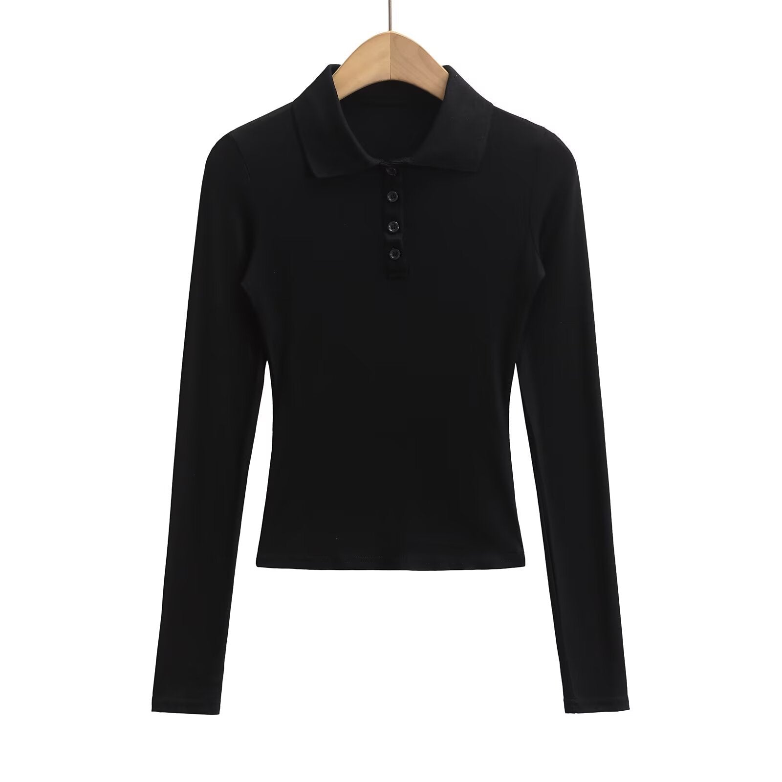 Kvinnors Långärmad Polo-Topp Elastisk med Knappdetaljer 3