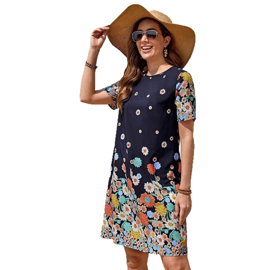 Kvinnors Midi Klänning Med Tryckade Ärmar Polyester Rund Halsringning 6