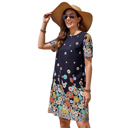 Kvinnors Midi Klänning Med Tryckade Ärmar Polyester Rund Halsringning 6