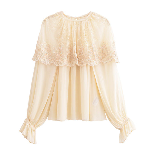 Dam Skjorta Långärmad Cape Stil 100% Polyester-1