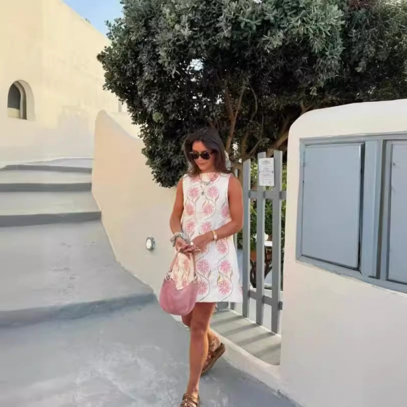 Dam Klänning Blommig Ärmeless Design Lätt Tyg-5