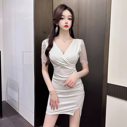 Kvinnors Arbetsklänning Bodycon V-Neck Polyester Elastan-3