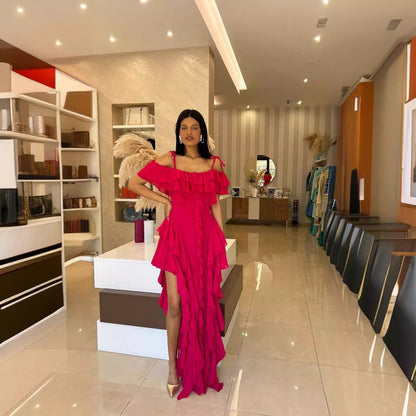 Dam MIDI-klänning Rynkad Spaghettiband Stretchig-2