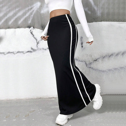 Dam Bodycon Kjol Kontrasterande Design Polyester-5