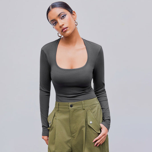 Festtoppar Dam Hög Midja Slim Fit Minimalistisk 100% Bomull-1