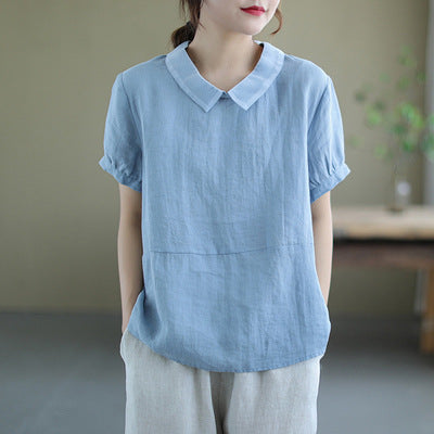 Dam Blus Vintage Linne Elegant Design-1