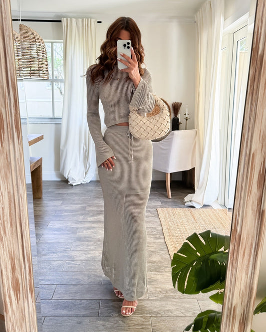 Dam Klänning Långärmad Rippad Design Slim-Fit Tyg och Spandex-1